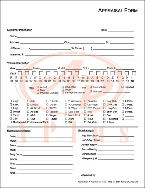 A Plus Prints Custom Appraisal Sheets